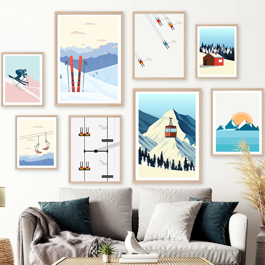Baby Nursery Vintage Decor - Vintage Minimalist Ski Snowboard Schnee Berg