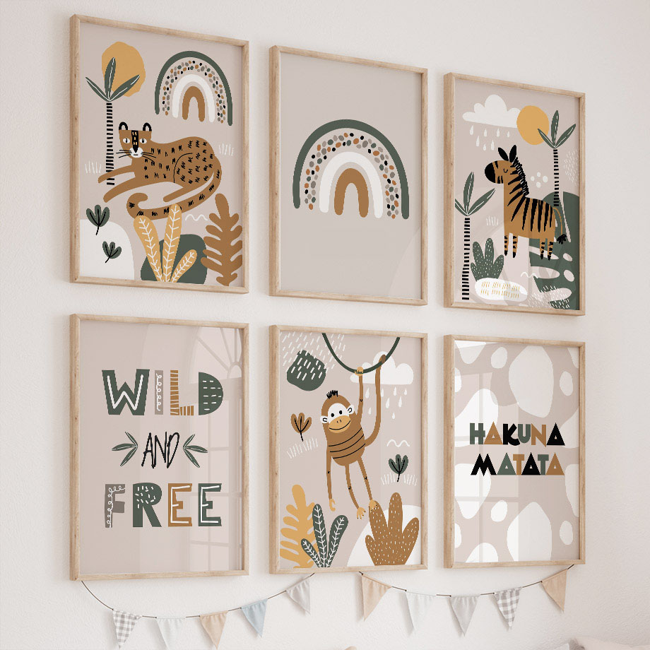 Baby Nursery Jungle - Leopard Zebra Affe Dschungeltiere Kinderzimmer Wandkunst
