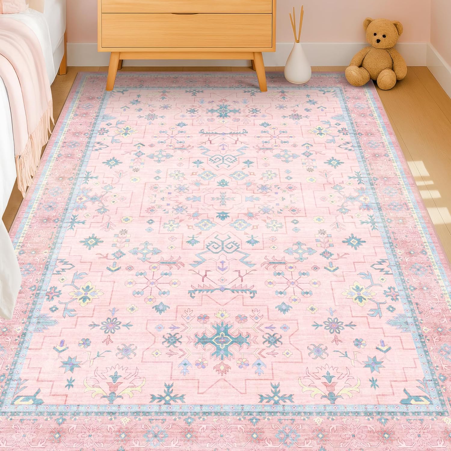 Baby Nursery Vintage Decor - Rosa Teppiche für Schlafzimmer, Mädchen, waschbarer