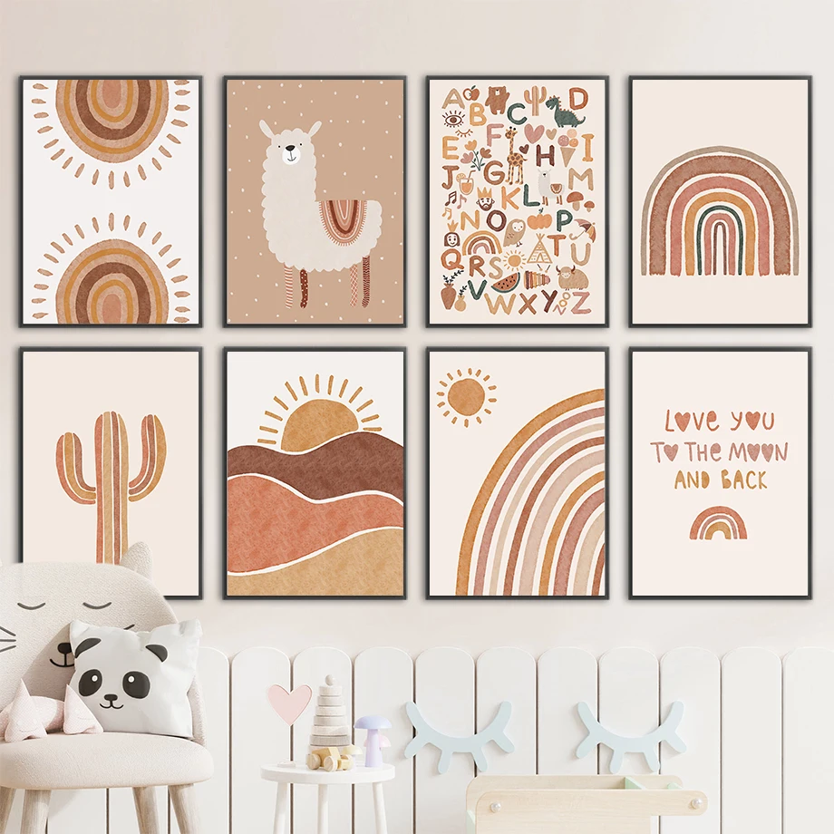 Baby Nursery Jungle - Alpaka Einhorn Sonne Regenbogen Kaktus Kinderzimmer