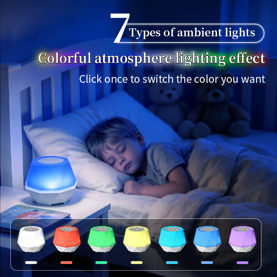 Baby Nursery Colors - 7-Farben-Weißes-Rauschen-Funktion Nachtlicht Baby-Schlafhilfe 10 Naturklänge Wiederaufladbare