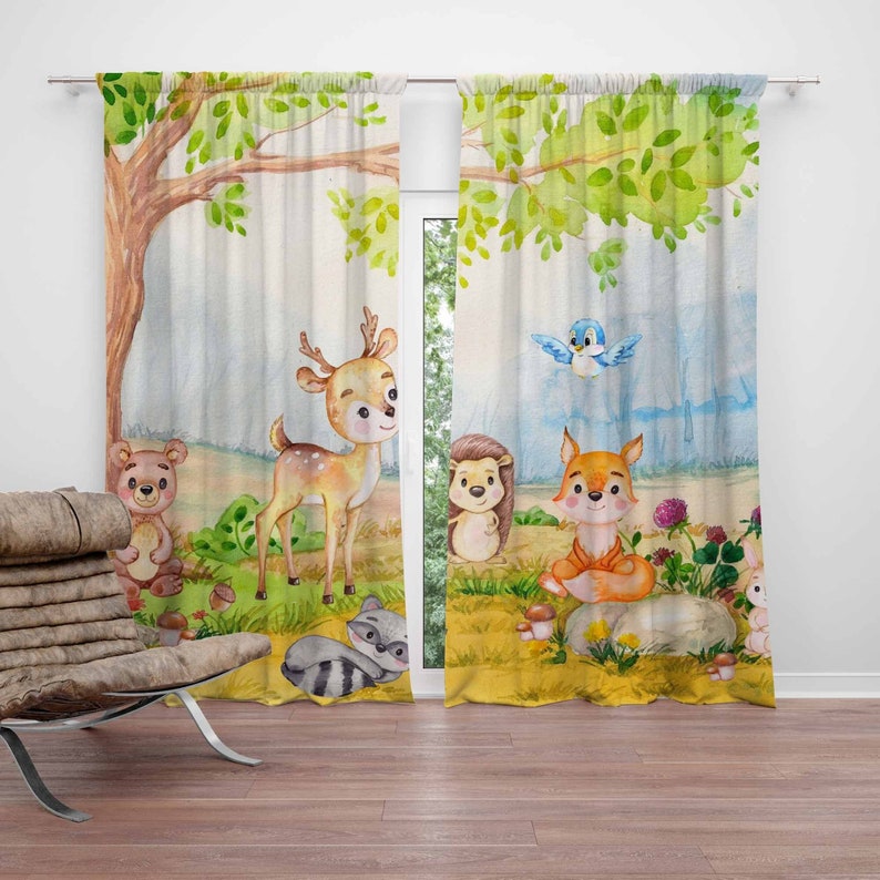 Baby Nursery Curtains - Waldtiere Vorhänge Kinder Schlafzimmer Vorhänge Black