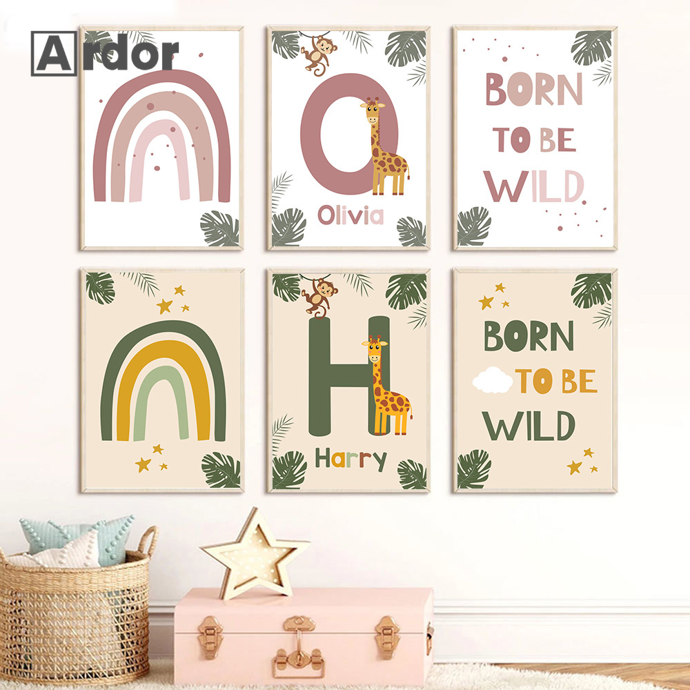 Baby Nursery Jungle - Nordic Dschungel Tier Poster Benutzerdefinierte Name