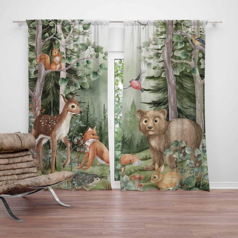 Baby Nursery Curtains - Waldtiere Vorhänge Kinder Kinderzimmer Black Out