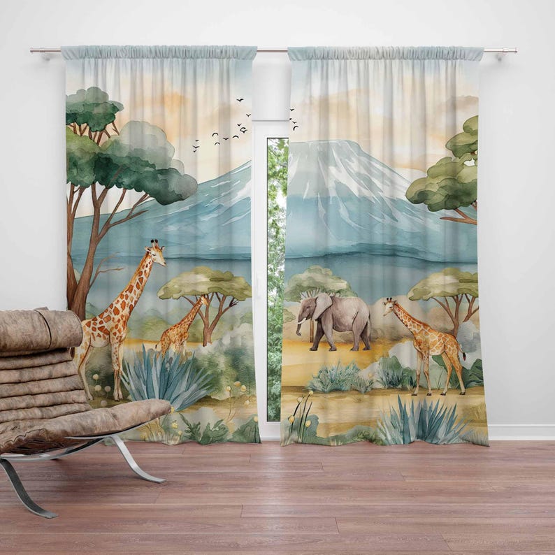 Baby Nursery Curtains - Safari Tiere Kinder Vorhänge Baby Boy