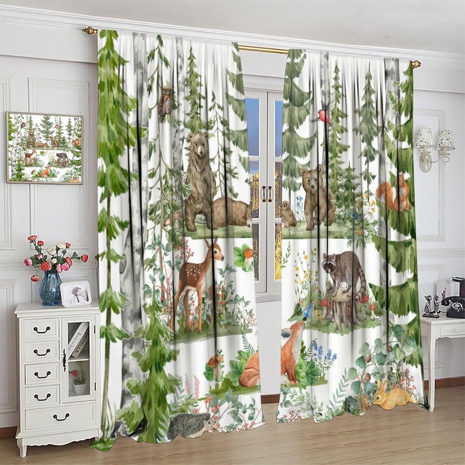 Baby Nursery Curtains - Waldtiervorhänge für Kinder, Aquarell Wildtier Bär