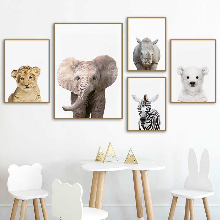 Baby Nursery Jungle - 1 Stück rahmenlose Leinwandbilder: Baby-Safari-Tier-Wandkunstdrucke, niedliche