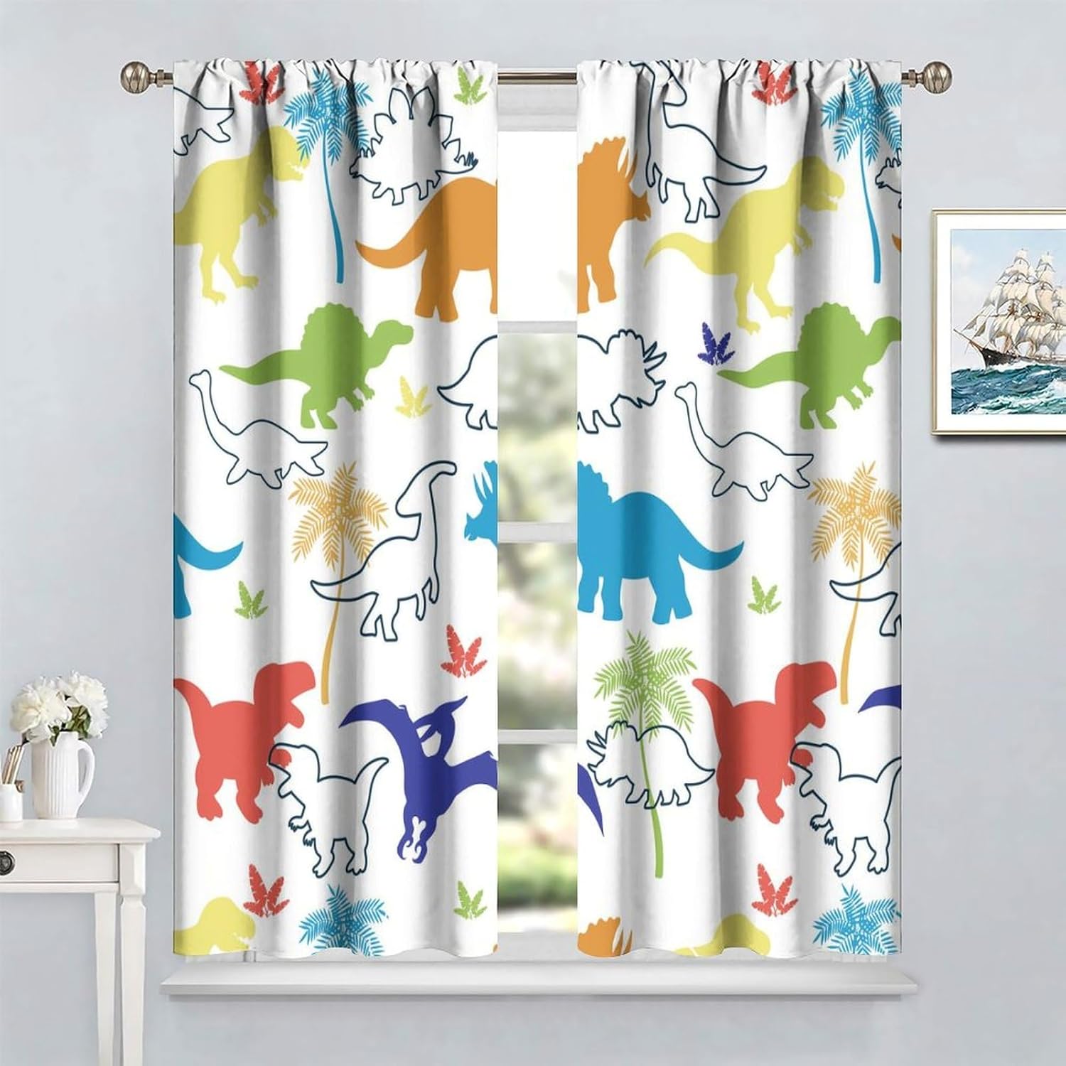 Blackout Curtain Nursery - Dinosaurier-Kindervorhänge, Cartoon-bunte Dino-Verdunkelungsfensterbehandlungen für Jungen, Mädchen,