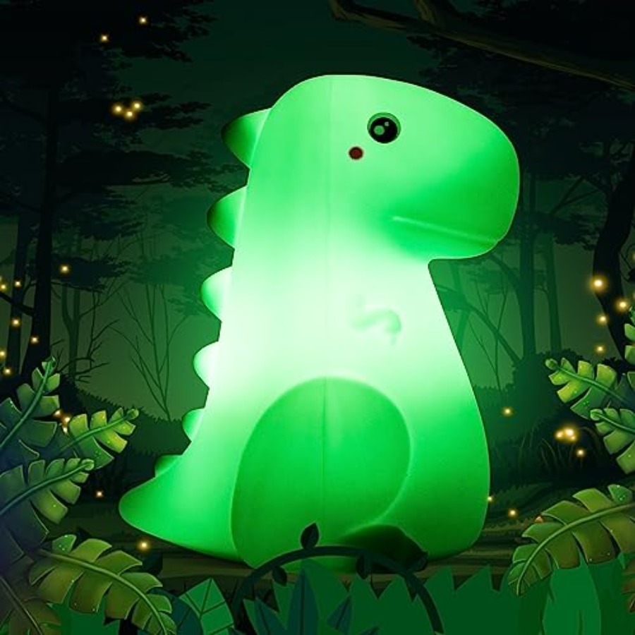 Baby Nursery Colors - LED-Dinosaurier-Nachtlicht mit Berührungssensor, Silikon, 7 Farben,