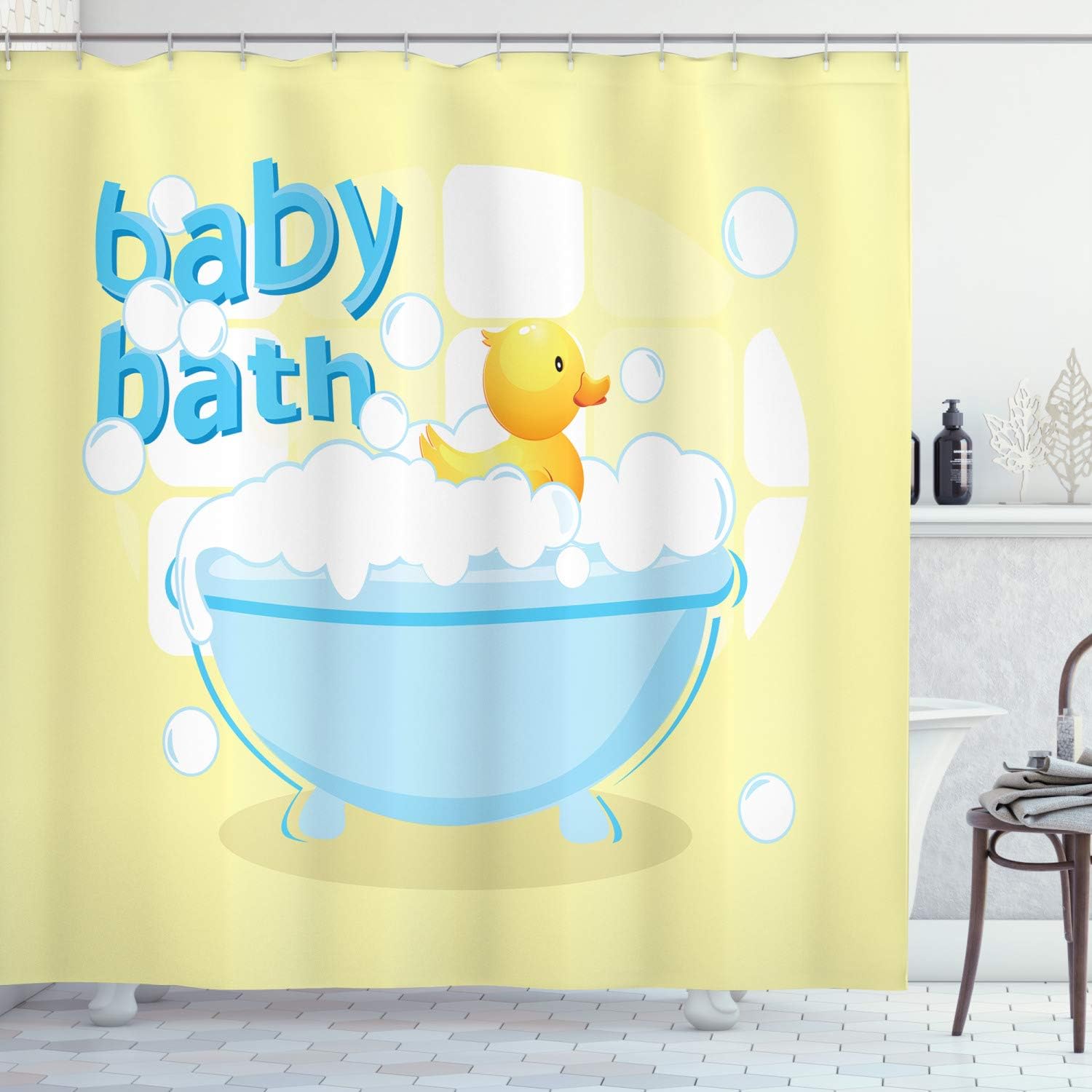Gelber Baby-Badevorhang mit Lu – Baby Nursery Curtains Bewertung und Preis